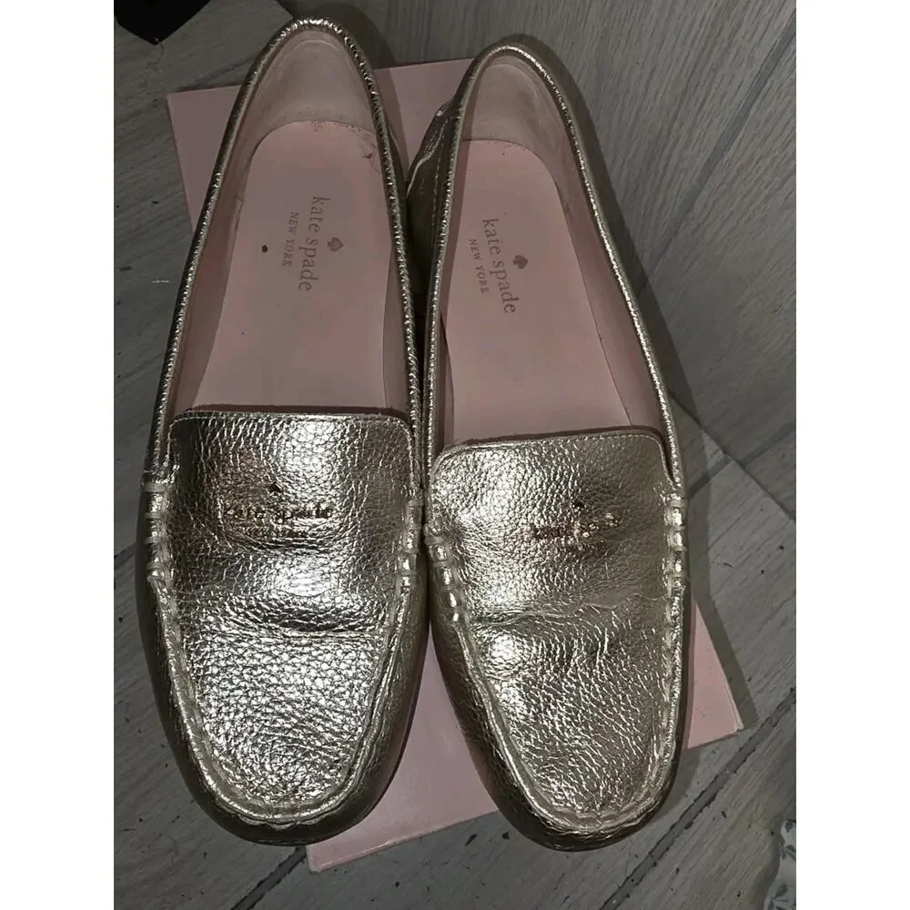 Kate Spade Wendi Pale Gold Metallic Leather Loafer Flats Women’s 8B Comfort Shoe